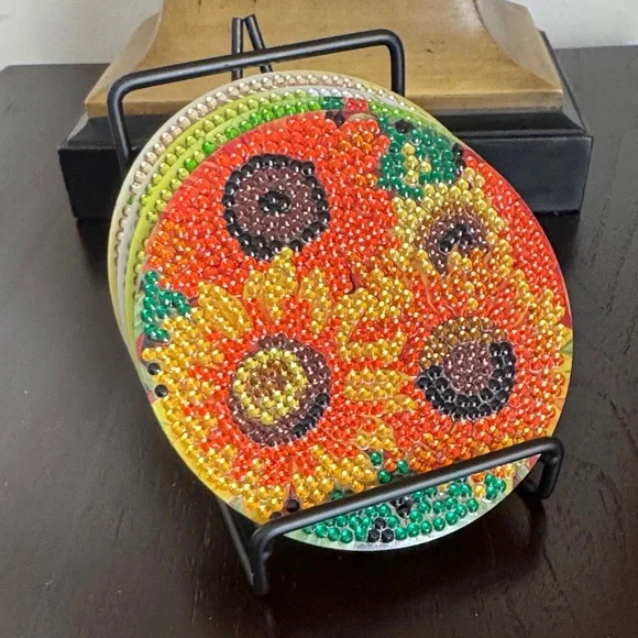 Gift-Ready Sunflower Coaster Set w/Holder – Spring & Hostess Gift – Set of 4 - Picture 6 of 6